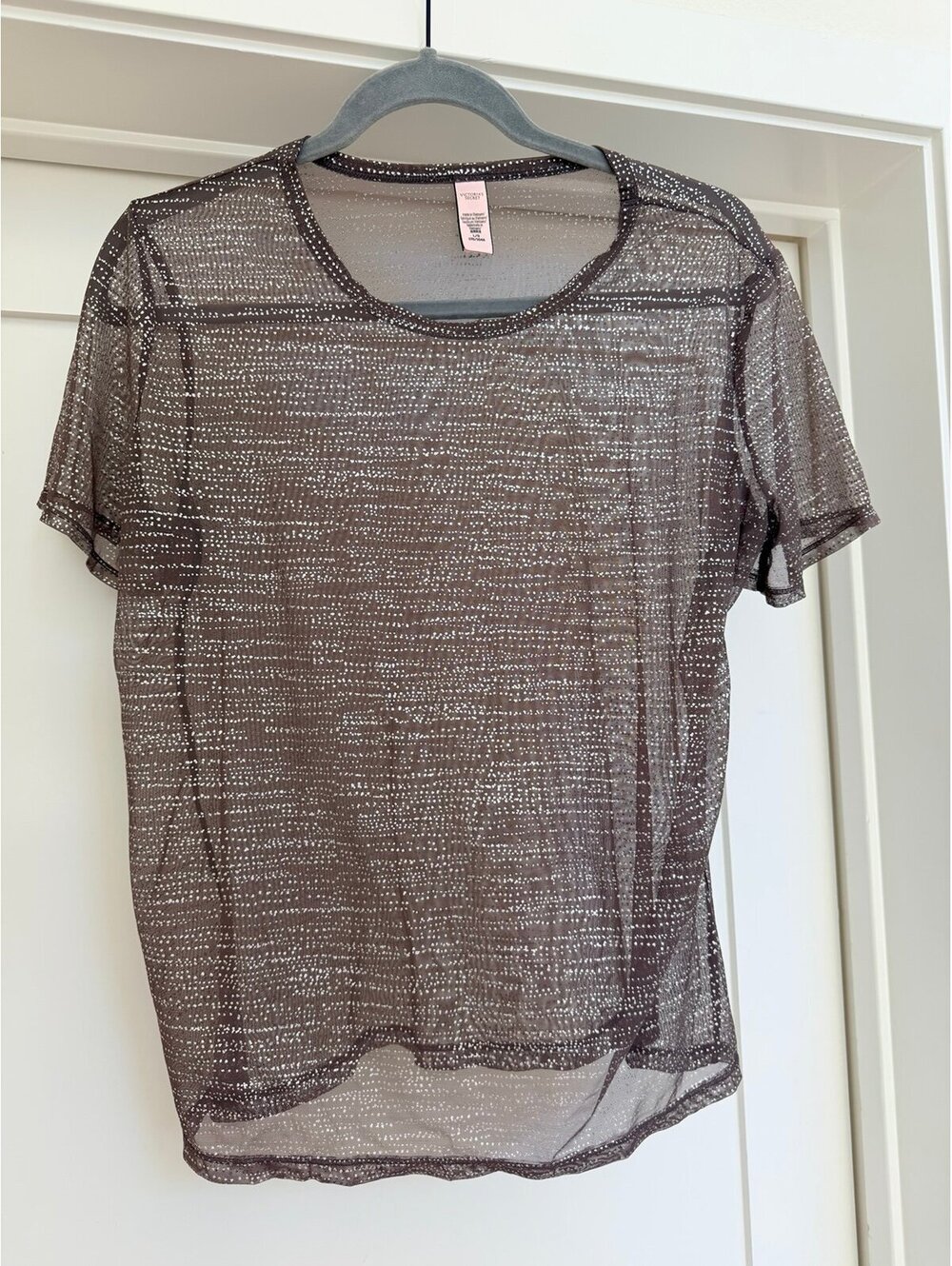 Victoria's Secret Brown Glitter Mesh Top L Sheer Shimmer Indie Sleaze Y2K Party